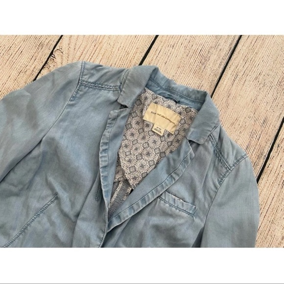 E-- PILCRO AND THE LETTERPRESS blue chambray long sleeve button blazer jacket XS - Picture 3 of 9
